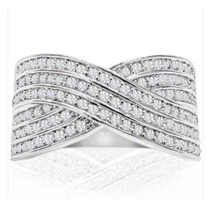 NEW~ 1 Ct. Rose Cut Genuine Diamond Swirl Crossover Ring Sz 8